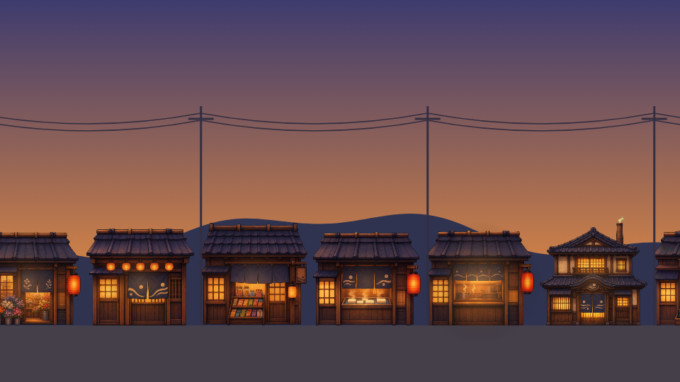 夕暮れショーで提灯が点灯する瞬間
